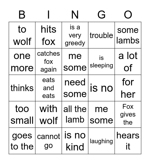 The Wolf and the Fox Bingo Card