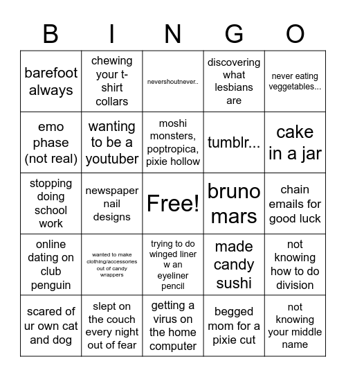hal ages 10-11 Bingo Card