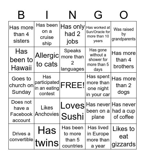 Getting to know you BINGO!! Bingo Card