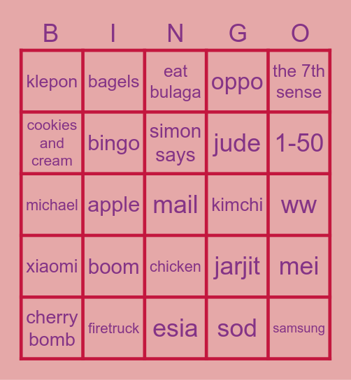 besok senin Bingo Card