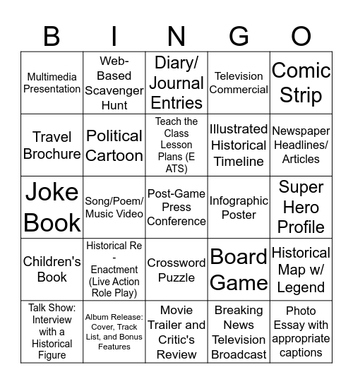 Unit 5 Product Menu Bingo Card