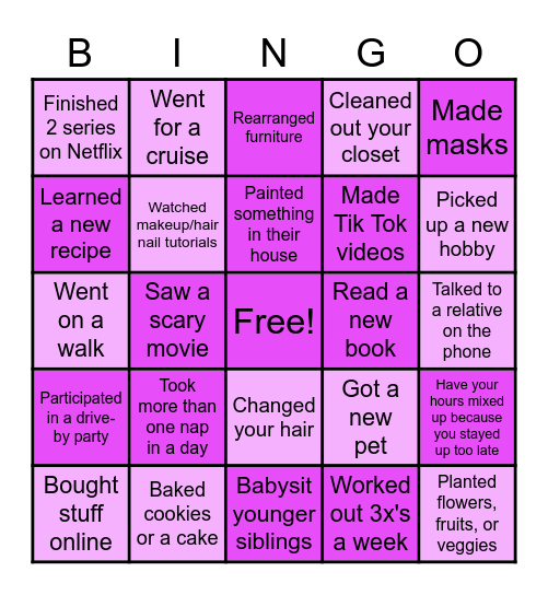 Quarantine Life Bingo Card