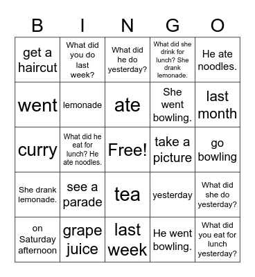 A Day Out: Food and Drink & Things to Do Bingo Card