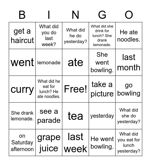 A Day Out: Food and Drink & Things to Do Bingo Card