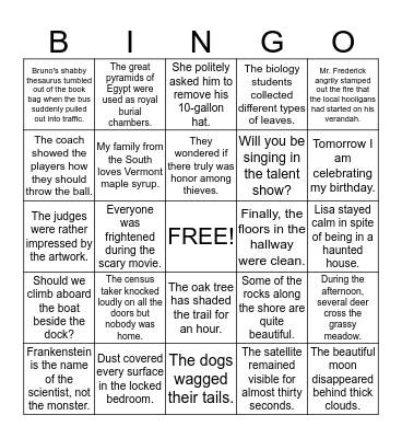 Grammar Bingo Card