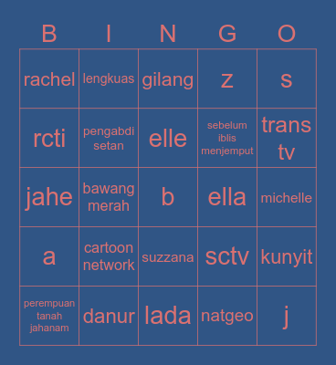 Lia's Board Bingo Card