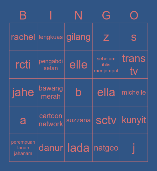 Lia's Board Bingo Card