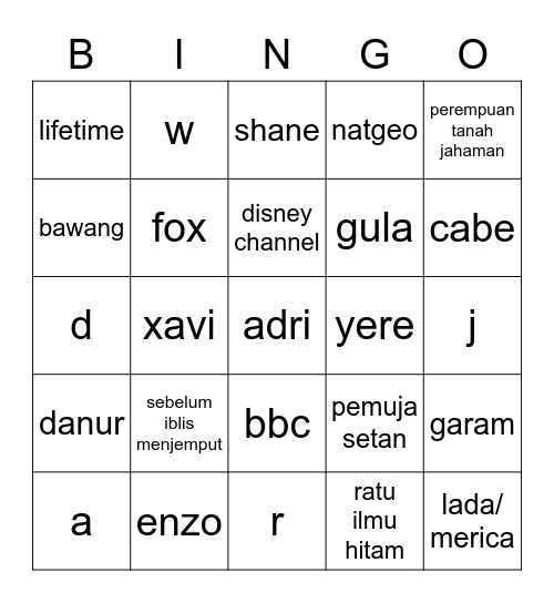 Untitled Bingo Card