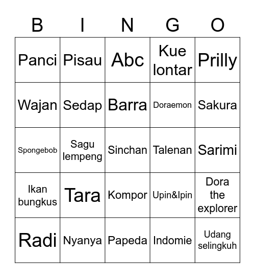 Punya Tara Bingo Card