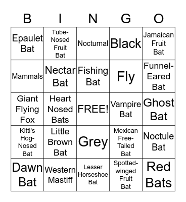 Bat Bingo Card