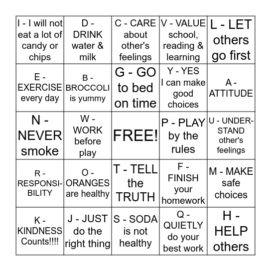 SAFE, STRONG & FREE Bingo! Bingo Card