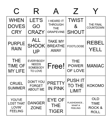 70's/80's Songs? - N Bingo Card