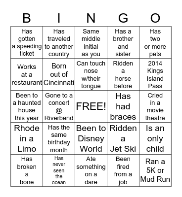 Senior Connections Bingo Card