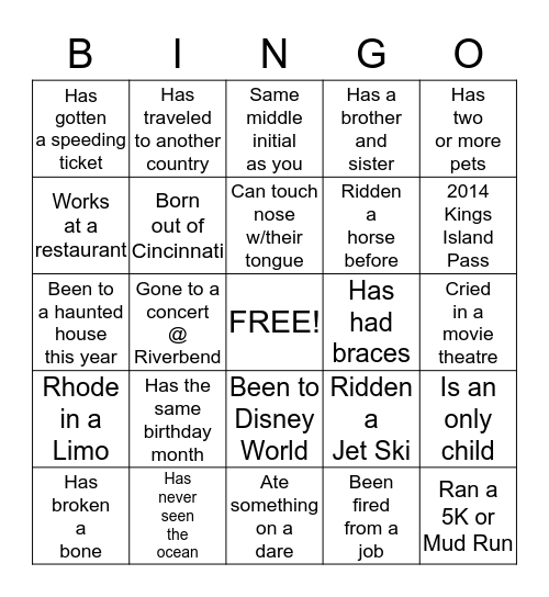 Senior Connections Bingo Card