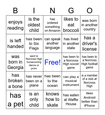 All About Me Bingo Card
