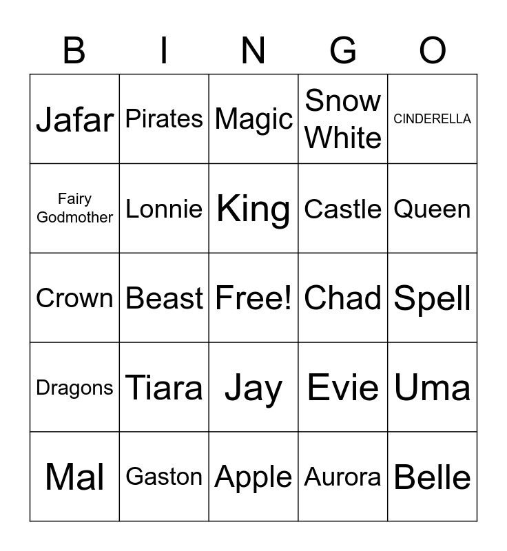 Descendants Bingo Card