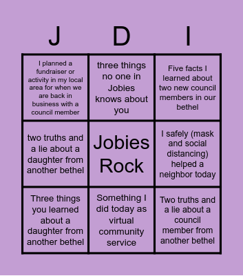 Utah Jobies Bingo! Bingo Card