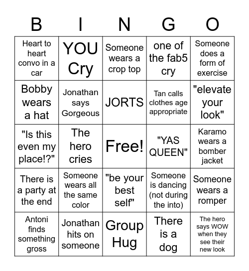 Queer eye bingo YRT Bingo Card