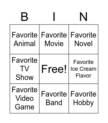 test Bingo Card