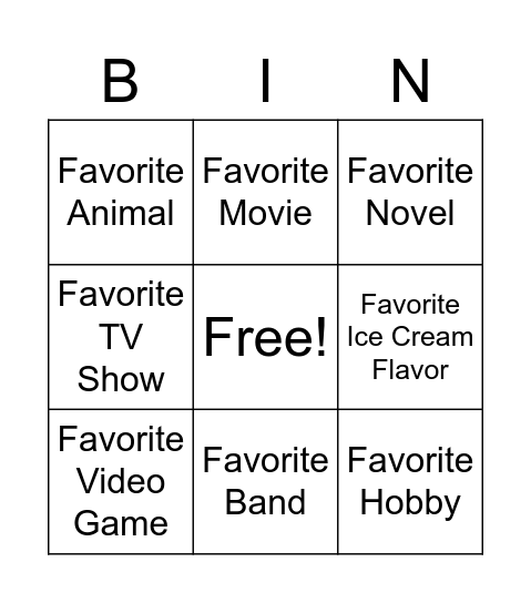 test Bingo Card