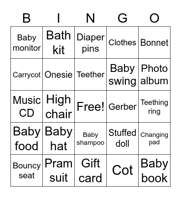 Baby Shower Bingo, Baby Bingo Card