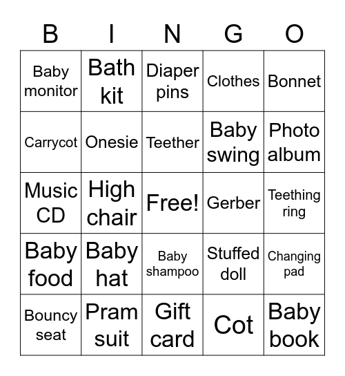 Baby Shower Bingo, Baby Bingo Card