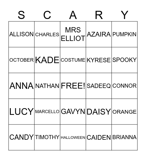 3E Halloween Bingo Card