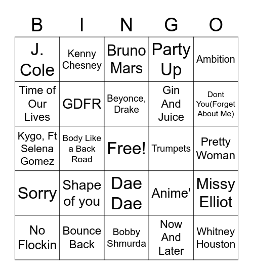 Music Bingo Card