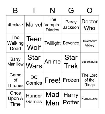 TV Shows Bingo Card