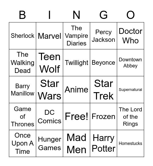 TV Shows Bingo Card