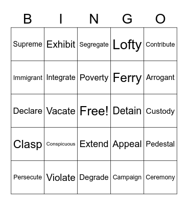 Vocabulary Bingo Card