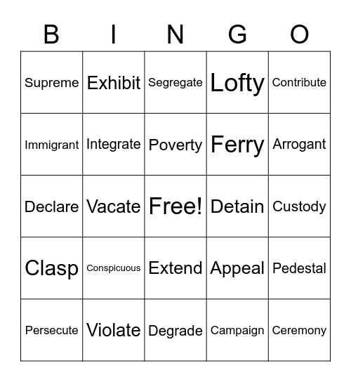 Vocabulary Bingo Card