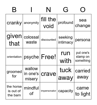Vocabulary Review Bingo Card