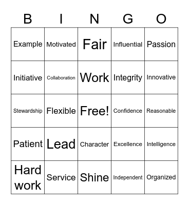 Leadership  Bingo Card