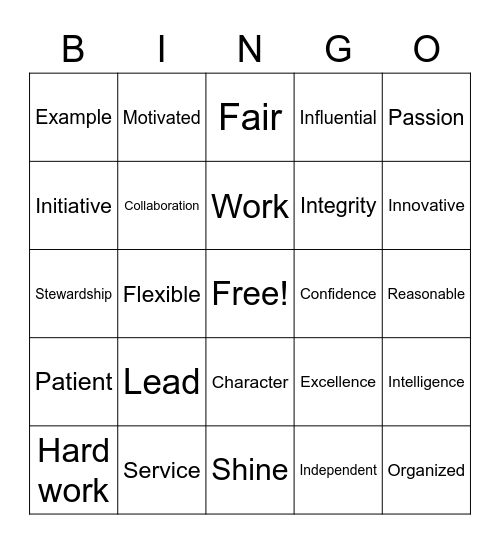 Leadership  Bingo Card