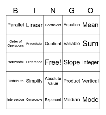 Algebra I Vocabulary Bingo, Algebra I Vocabulary, Algebra I Vocabulary Bingo (sm), Algebra I Vocabulary Bingo RP Bingo Card