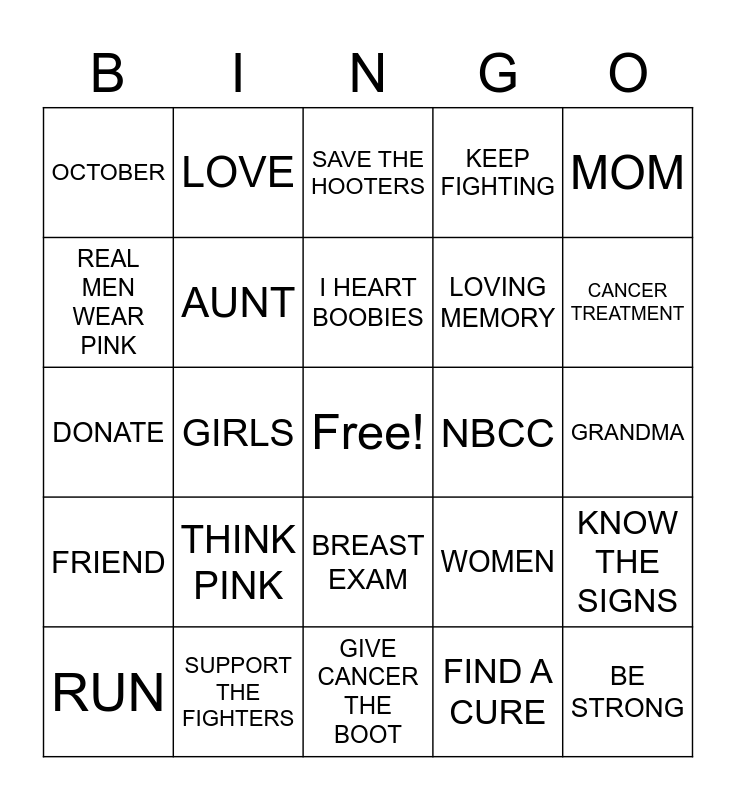 Free Printable Breast Cancer Bingo Cards