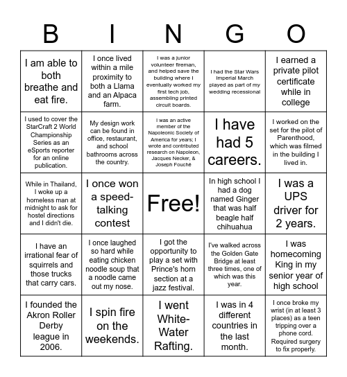 Trivia Bingo Card