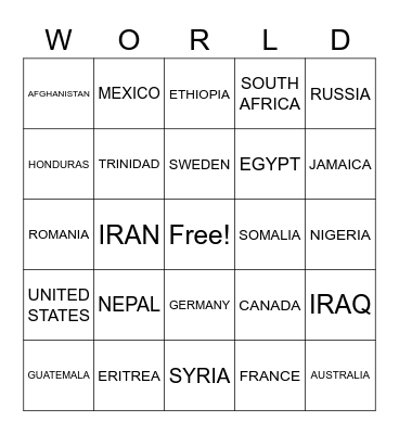 World BINGO Card