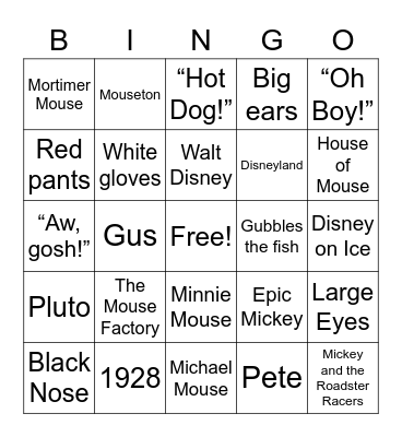 Mickey Mouse Bingo Card