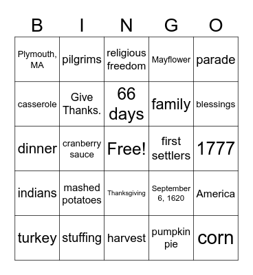 Thanksgiving Bingo Card