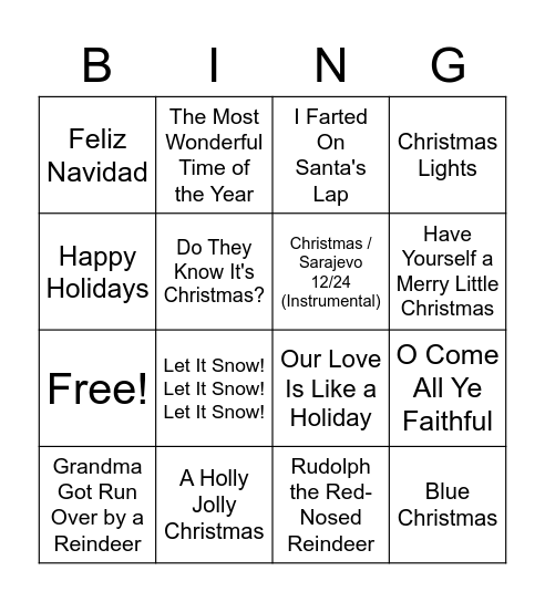 Christmas Music Bingo Card