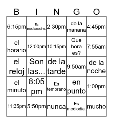 TIME EXPRESSIONS Bingo Card