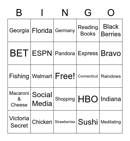 Family & Friends Bingo Card