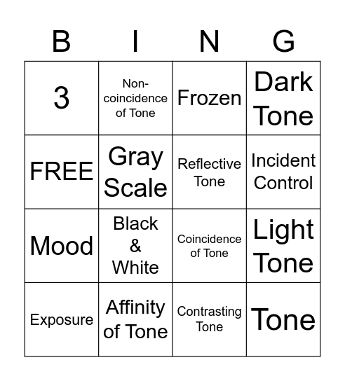 Tone Bingo Card