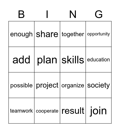 Teamwork Bingo Card