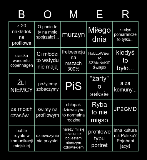BINGO BOOMERSKIE Bingo Card