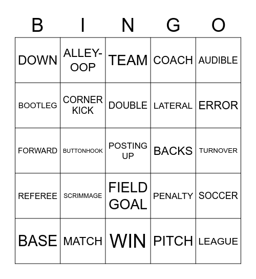 SPORTS Bingo Card