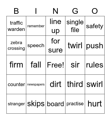 Safety Bingo Card