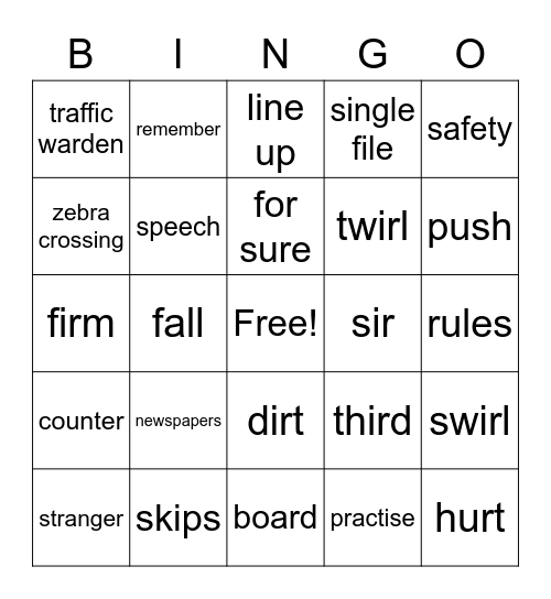 Safety Bingo Card